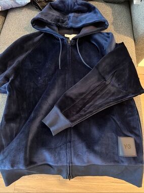 Y-3 Deep Navy Velour Full-Zip Hoodie